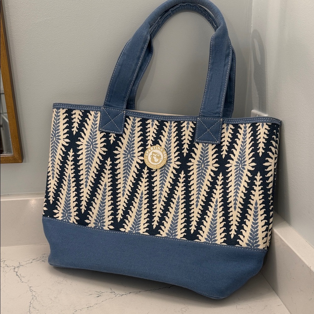 Spartina 449 Blue and Cream Patterned Canvas Tote